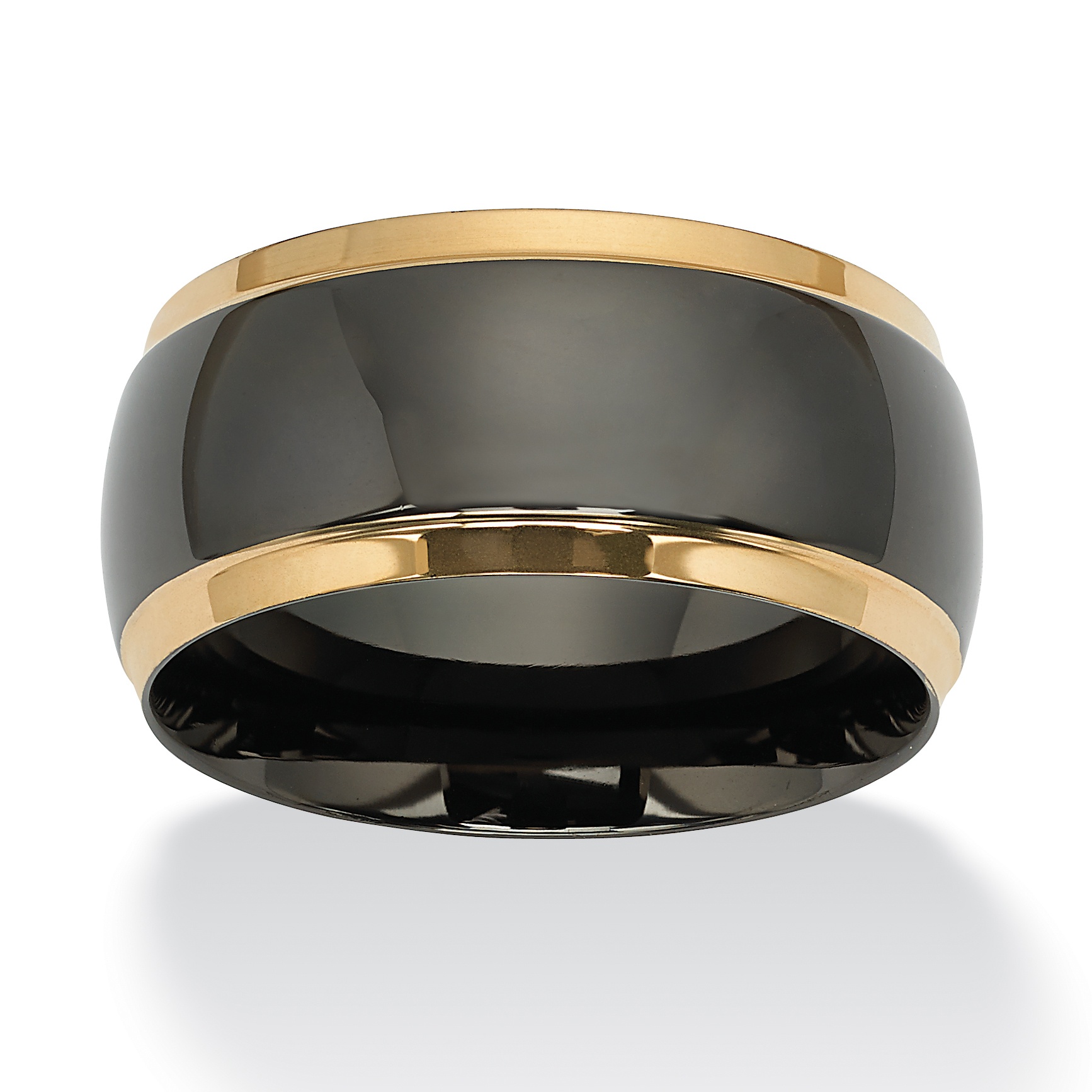 Black IP Stainless Steel Goldtone Accents Wedding Band 10 mm