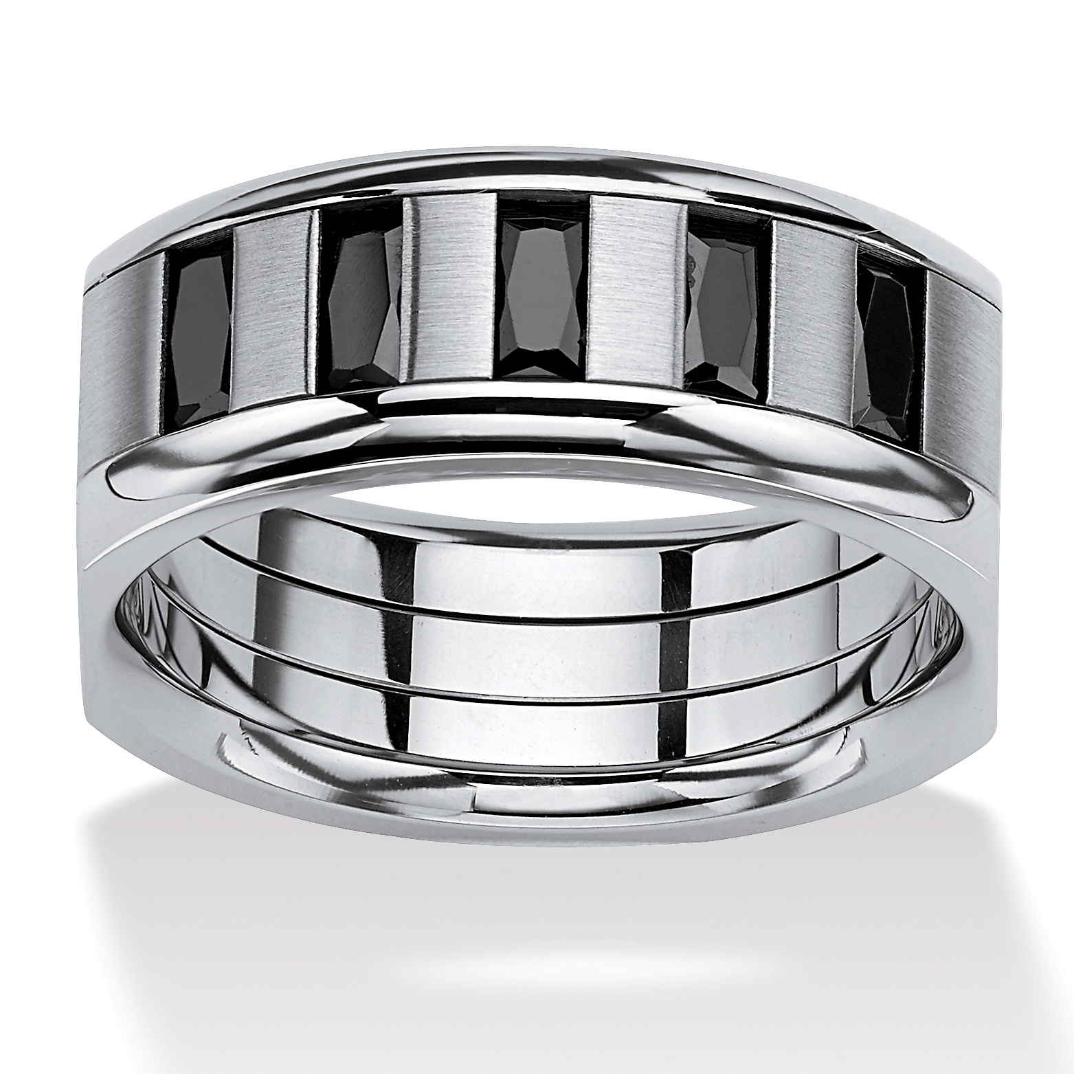 Stainless Steel DiamonUltra&trade; Black Cubic Zirconia Men's Ring