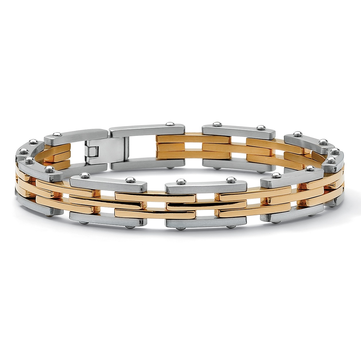 Men's Tutone Stainless Steel Rectangular-Link Bracelet