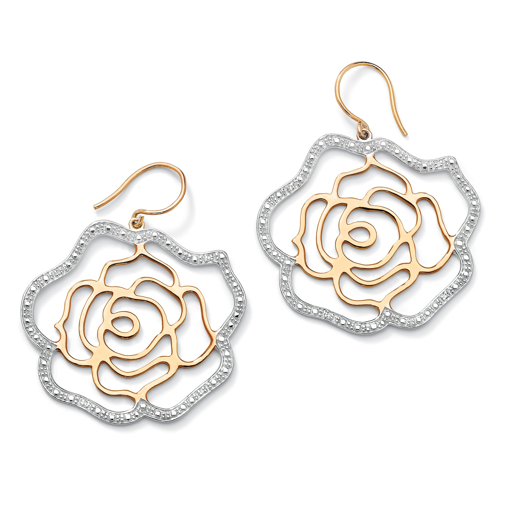 18k Gold over Sterling Silver Diamond Accent Flower Silhouette Pierced Earrings
