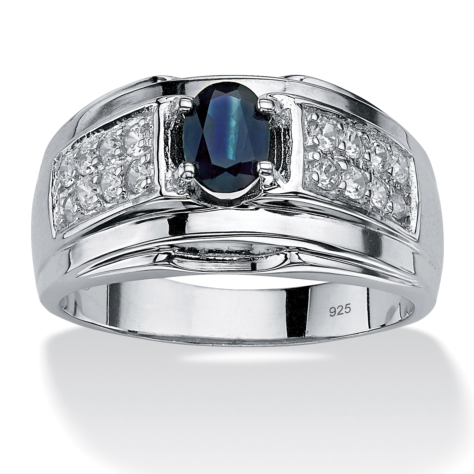 Men's .49 CT Simulated Sapphire and .45 CT TW DiamonUltra&trade; CZ Ring in ...