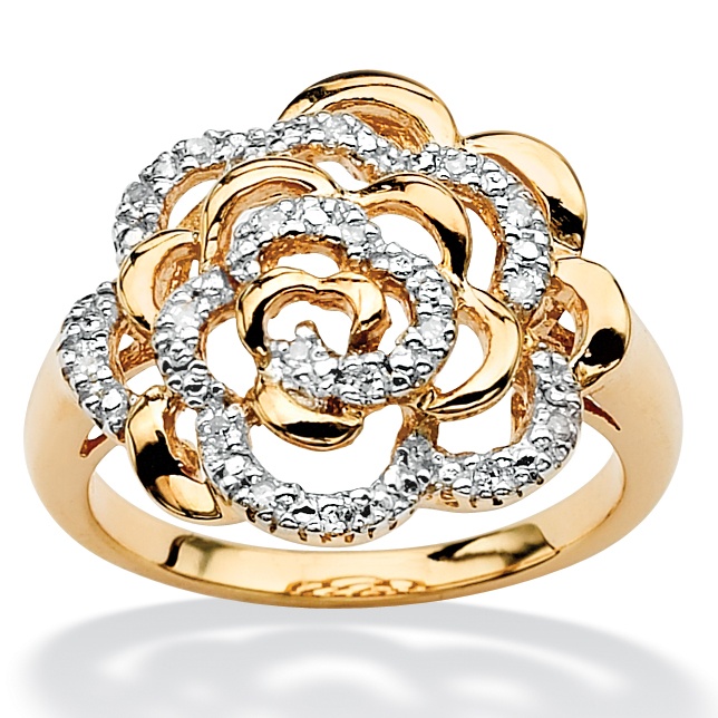 18k Gold over Sterling Silver Diamond Swirl Flower Ring