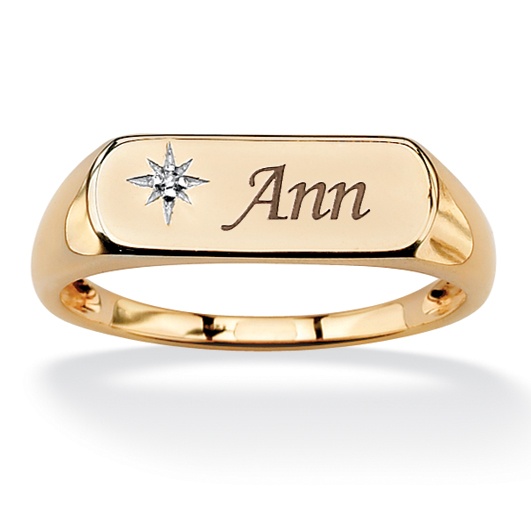 18k Gold over Sterling Silver Personalized Diamond Accent Starburst Ring