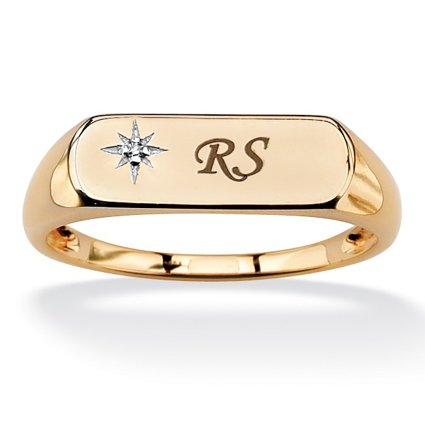 Men's 18k Gold over Sterling Silver Personalized Diamond Accent Starburst Ring