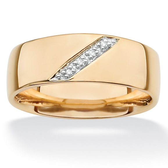 Men's 18k Gold over Sterling Silver Diamond Diagonal Wedding Band Ring