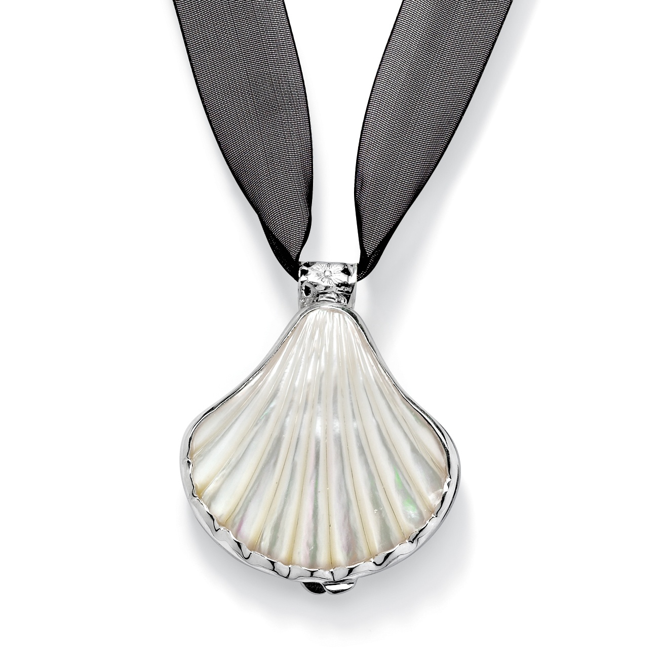 Sterling Silver Mother-of-Pearl Locket Pendant with Set of 3 Ribbon Necklaces...