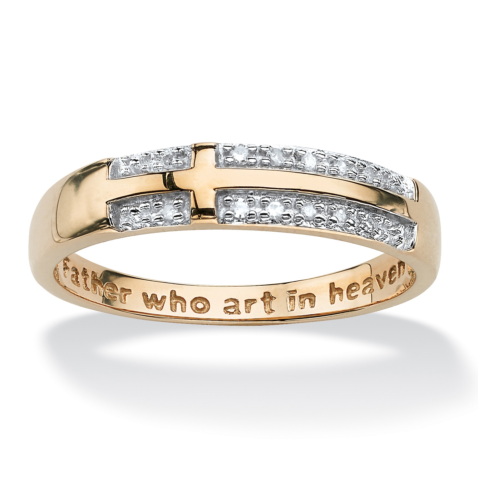 10k Gold Diamond Accent Lord's Prayer Cross Ring