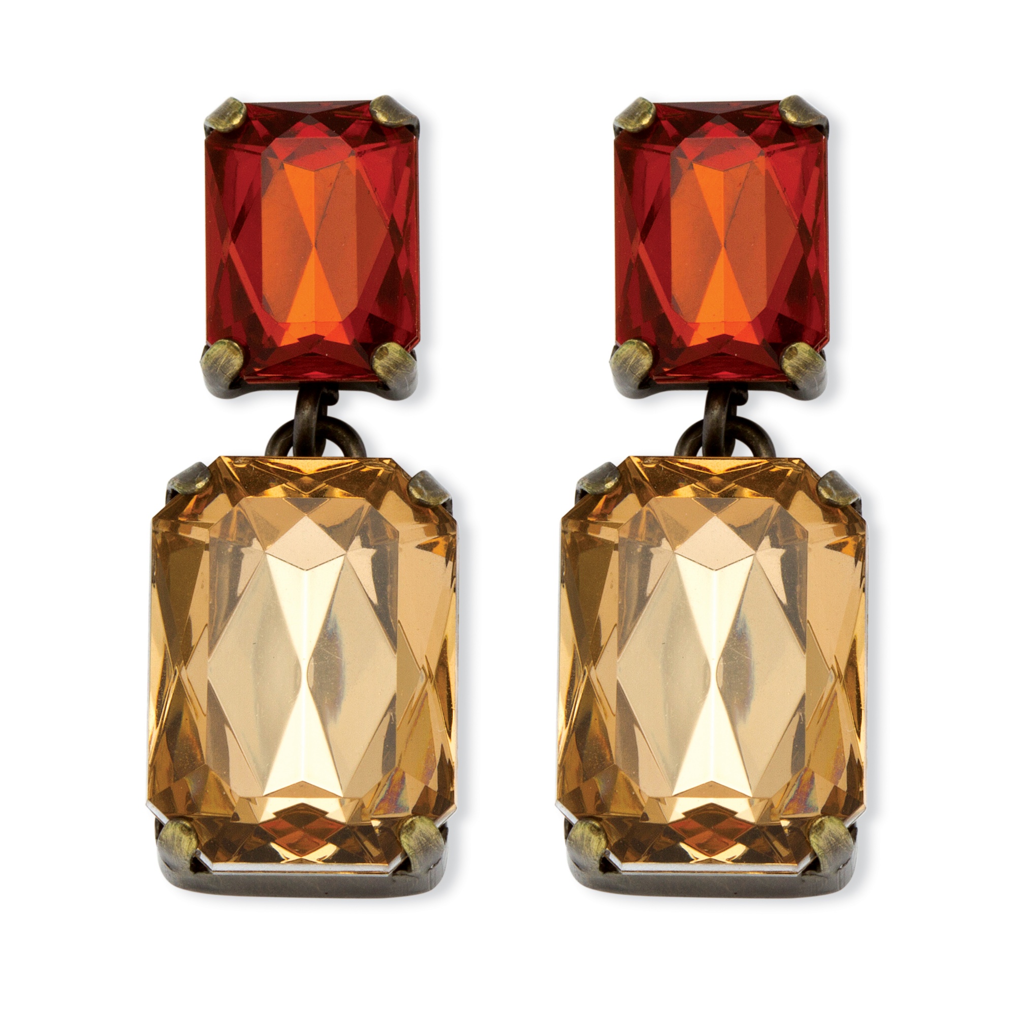Goldtone Champagne/Amber Lucite Pierced Earrings