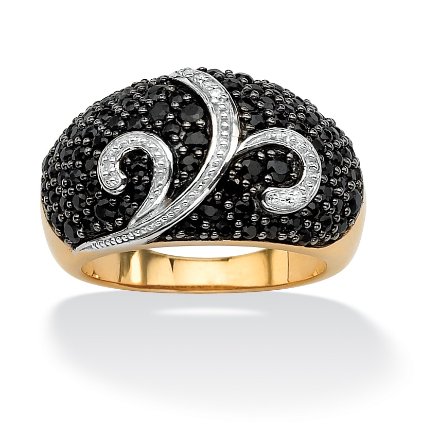 18k Gold over Sterling Silver Midnight Blue Sapphire and Diamond Accent Dome ...