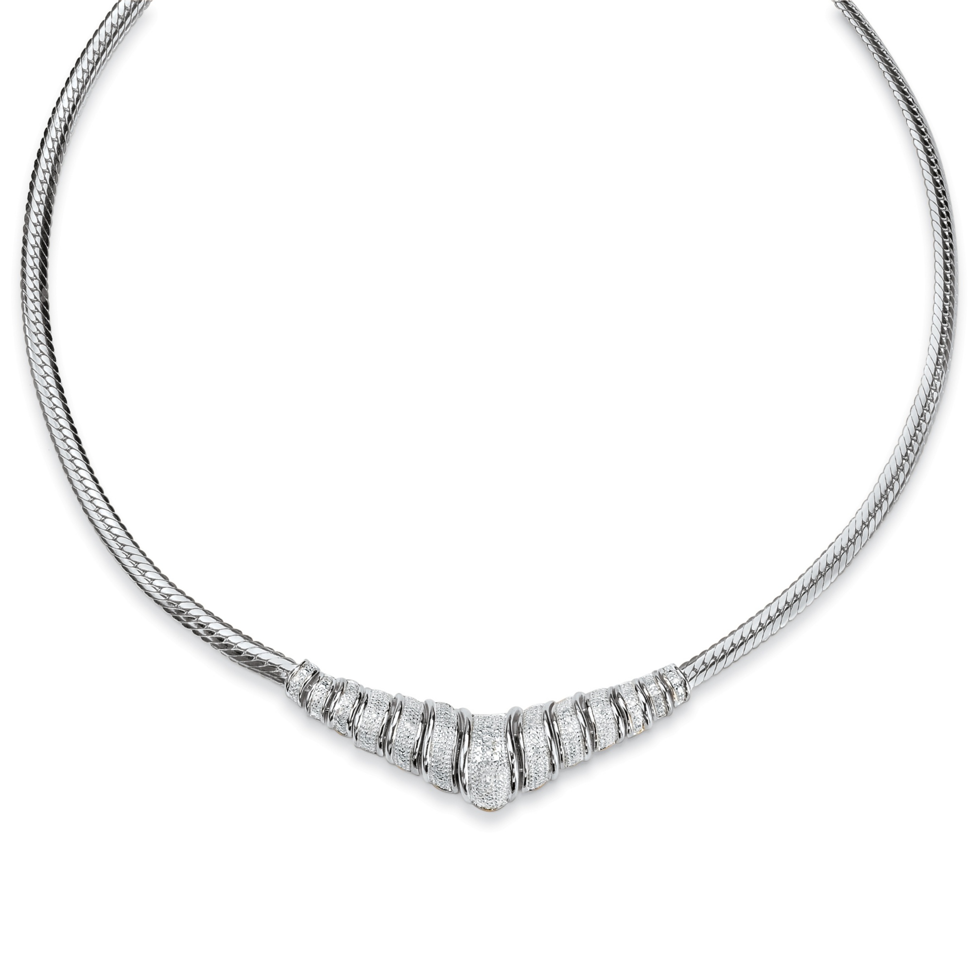 1/10 TCW Round Diamond Platinum over Sterling Silver Chevron-Shaped Snake-Chain Necklace 20"
