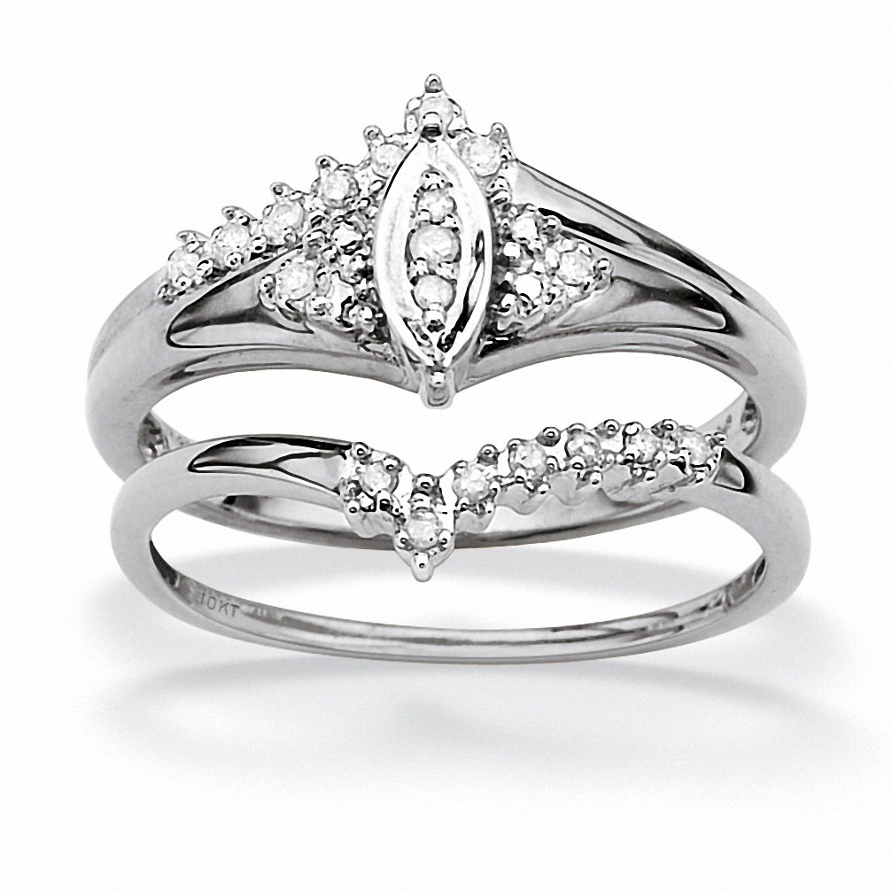 10k White Gold Round Diamond Ring Set