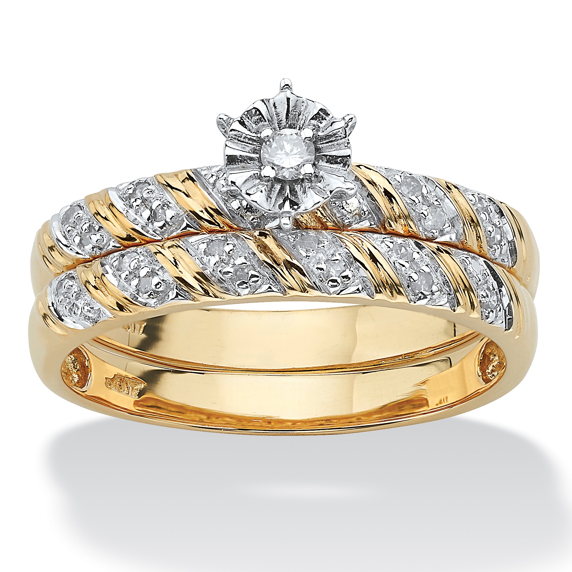 10k Gold Round Diamond Wedding Ring Set
