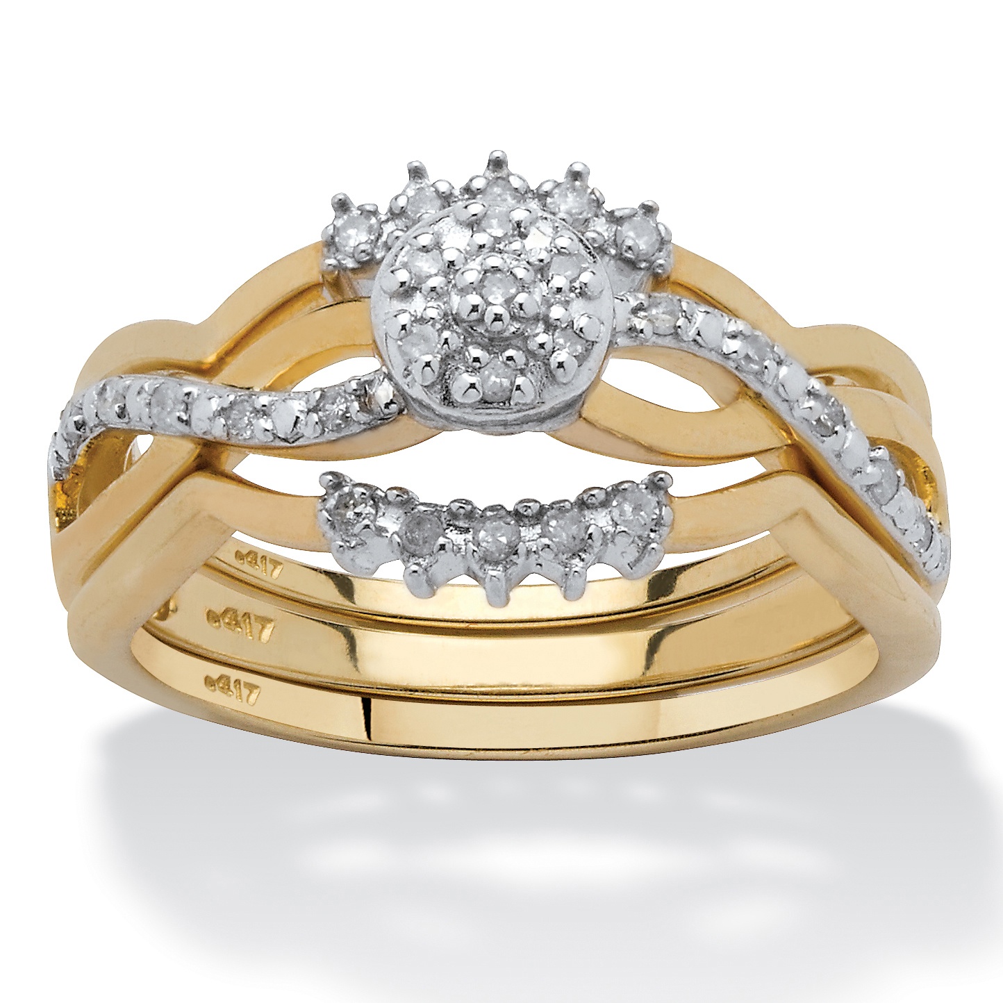 10k Gold Round Diamond 3-Piece Wedding Ring Set