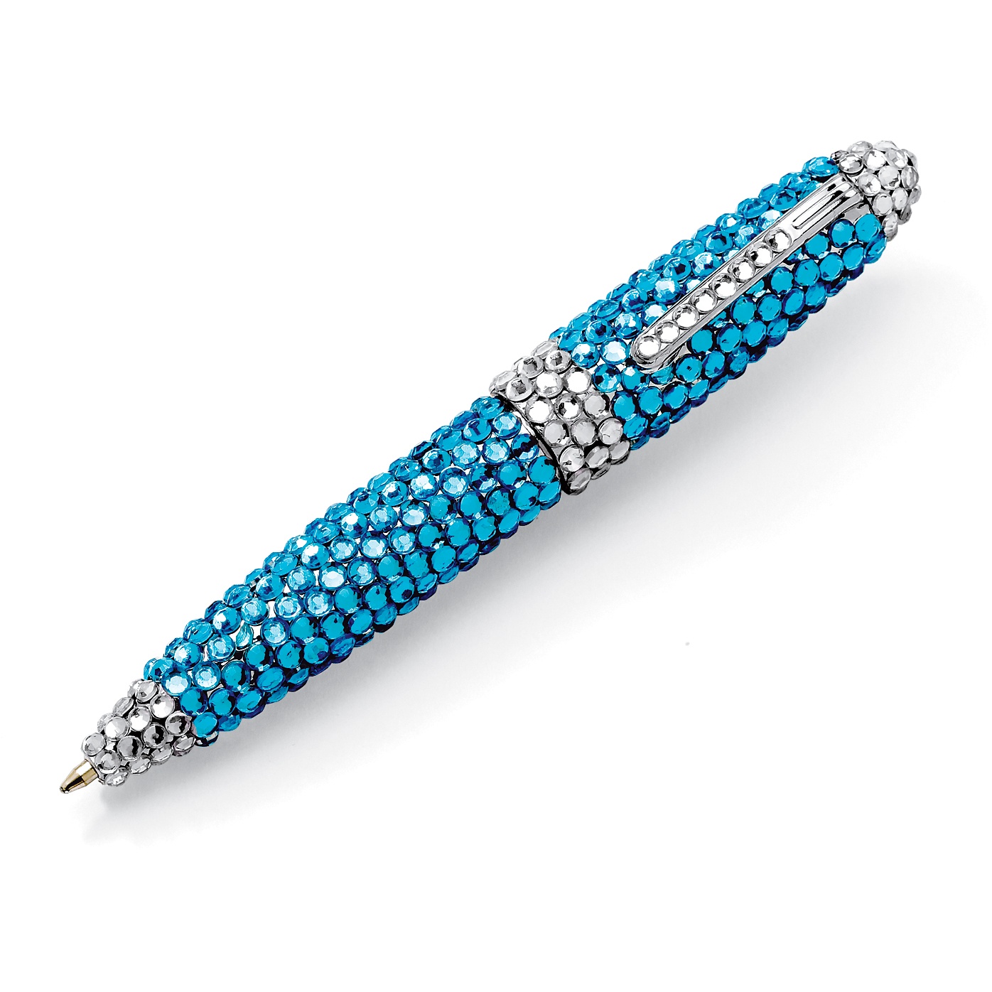 Silvertone Blue and White Rhinestone Pen