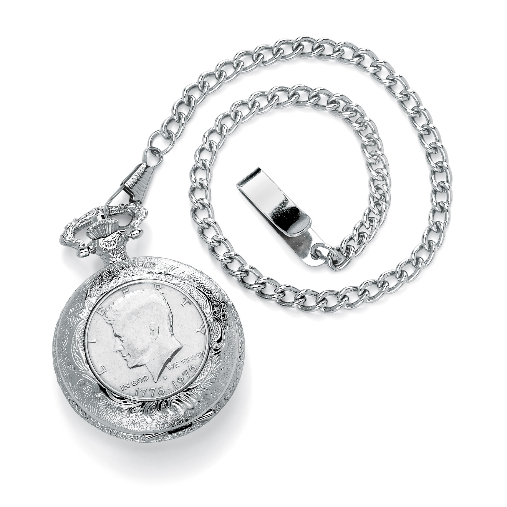 Silvertone Coin JFK Coin Pocket Watch