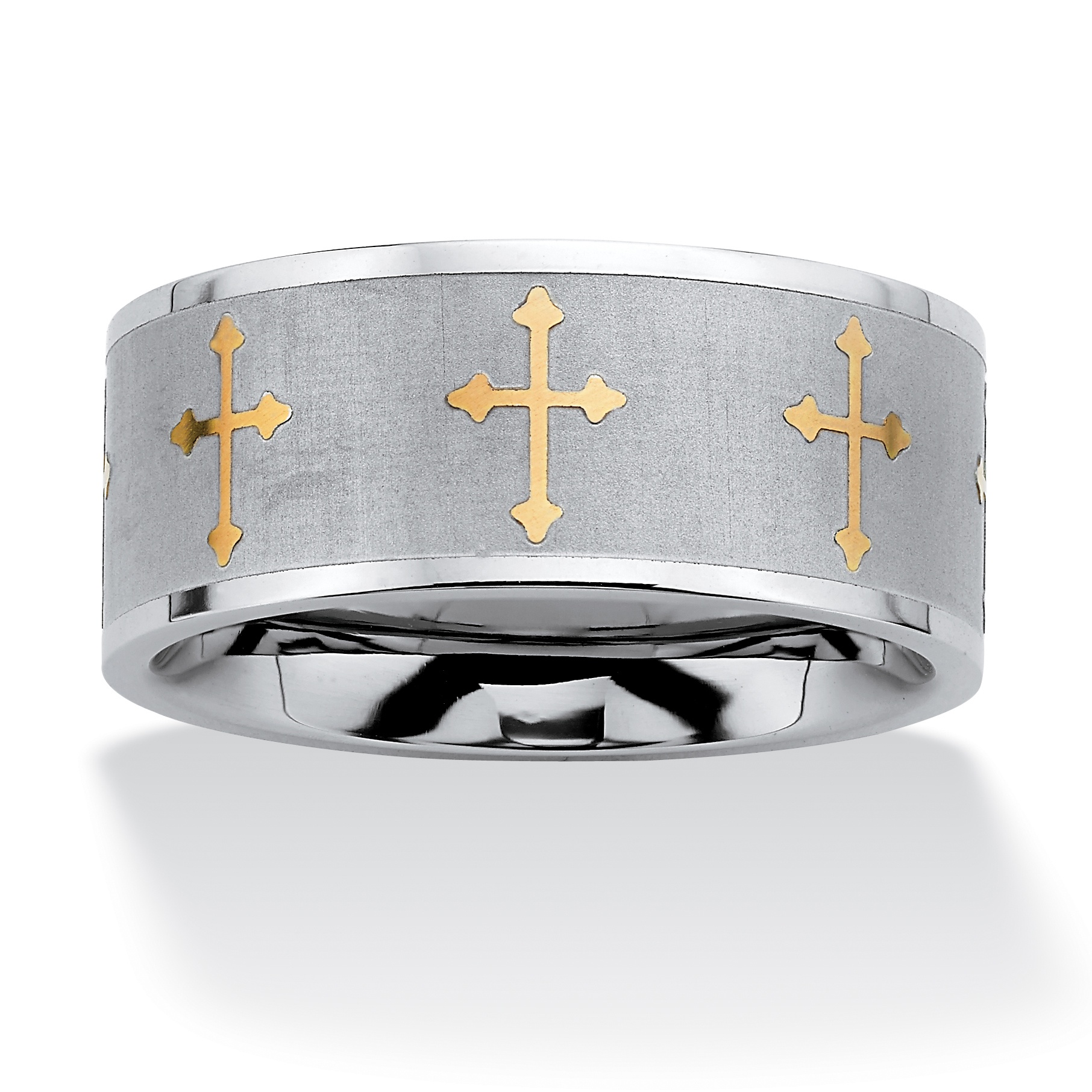 Stainless Steel Tutone Cross Eternity Band Ring