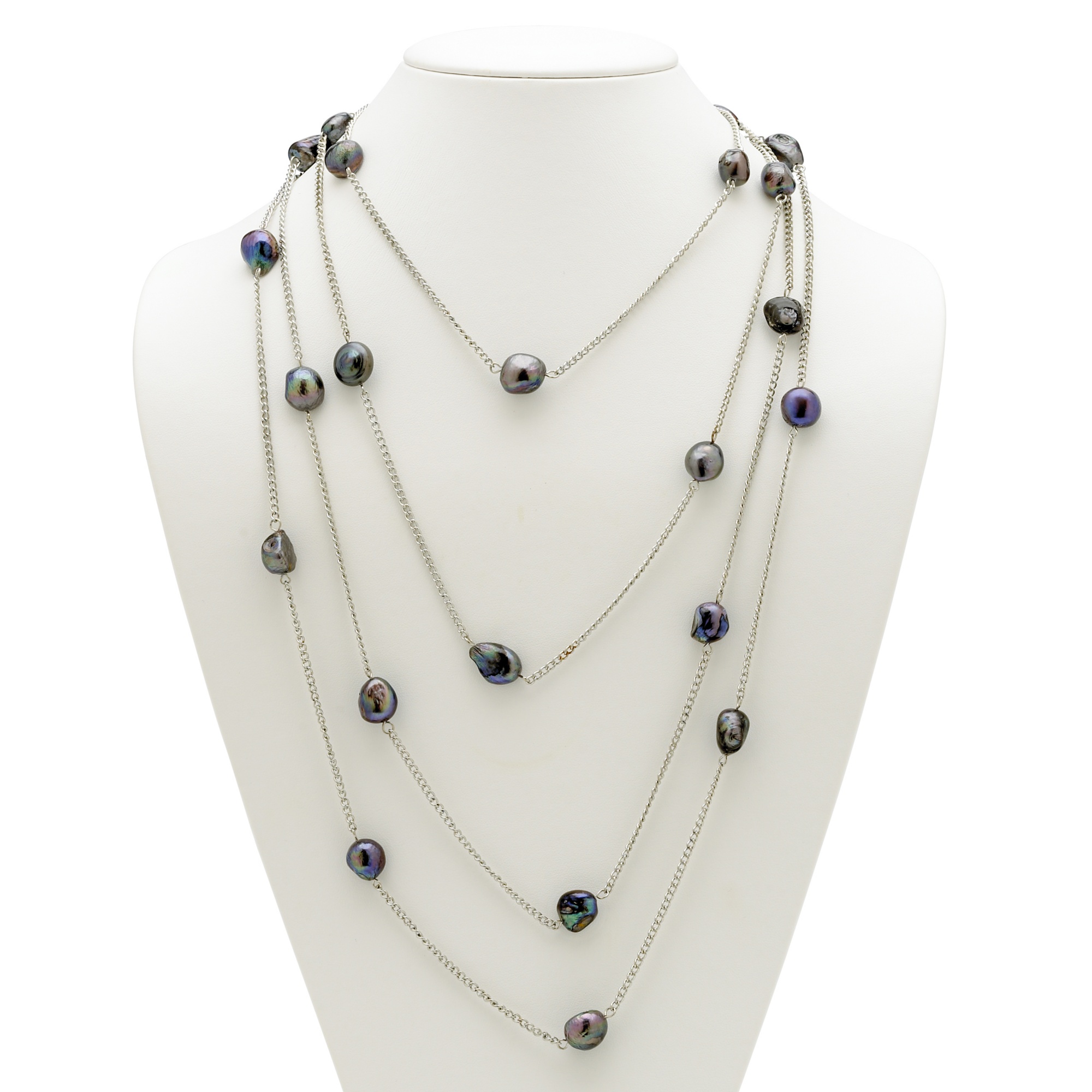 Silvertone Metal Peacock Cultured Freshwater Pearl Necklace