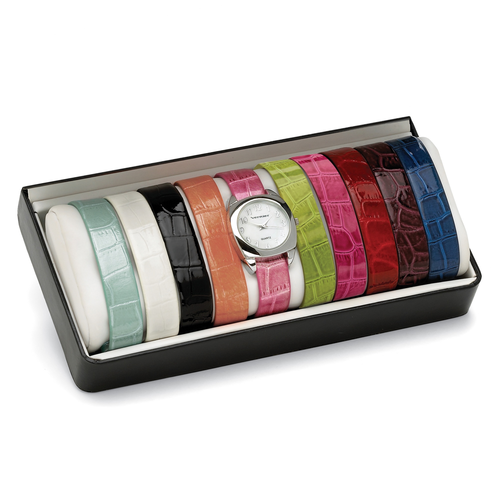 Silvertone Metal Interchangeable Strap Watch Gift Set