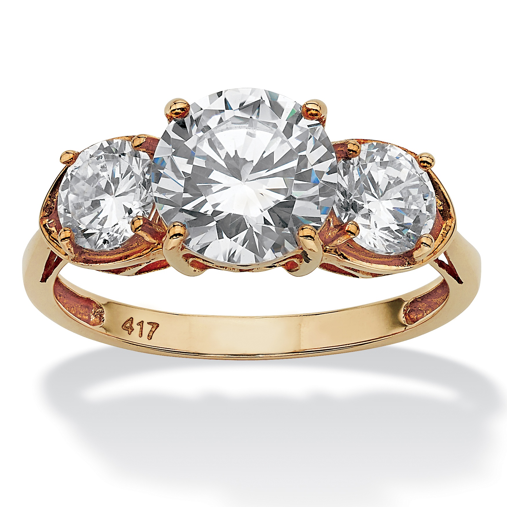 10k Gold Round Three-Stone DiamonUltra Cubic Zirconia Anniversary Ring