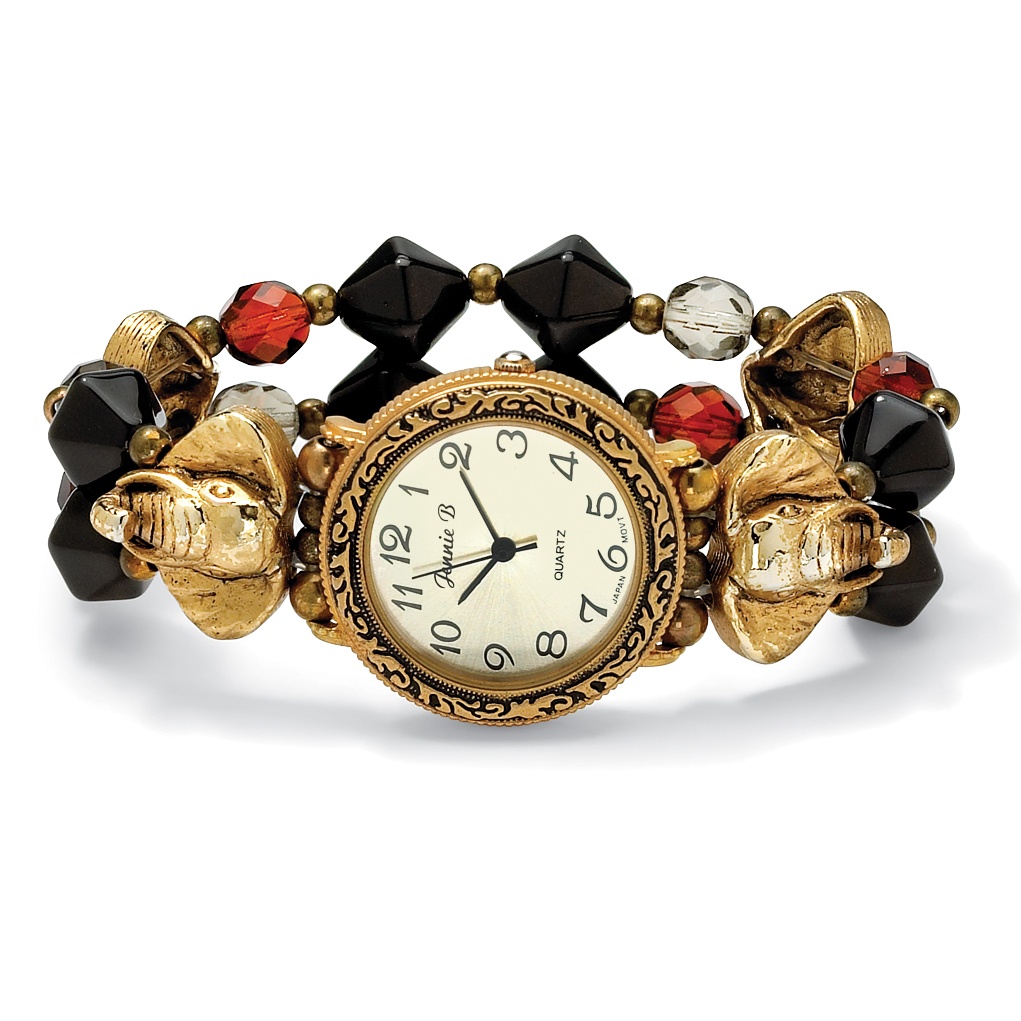 Goldtone Elephant Beaded Stretch Watch