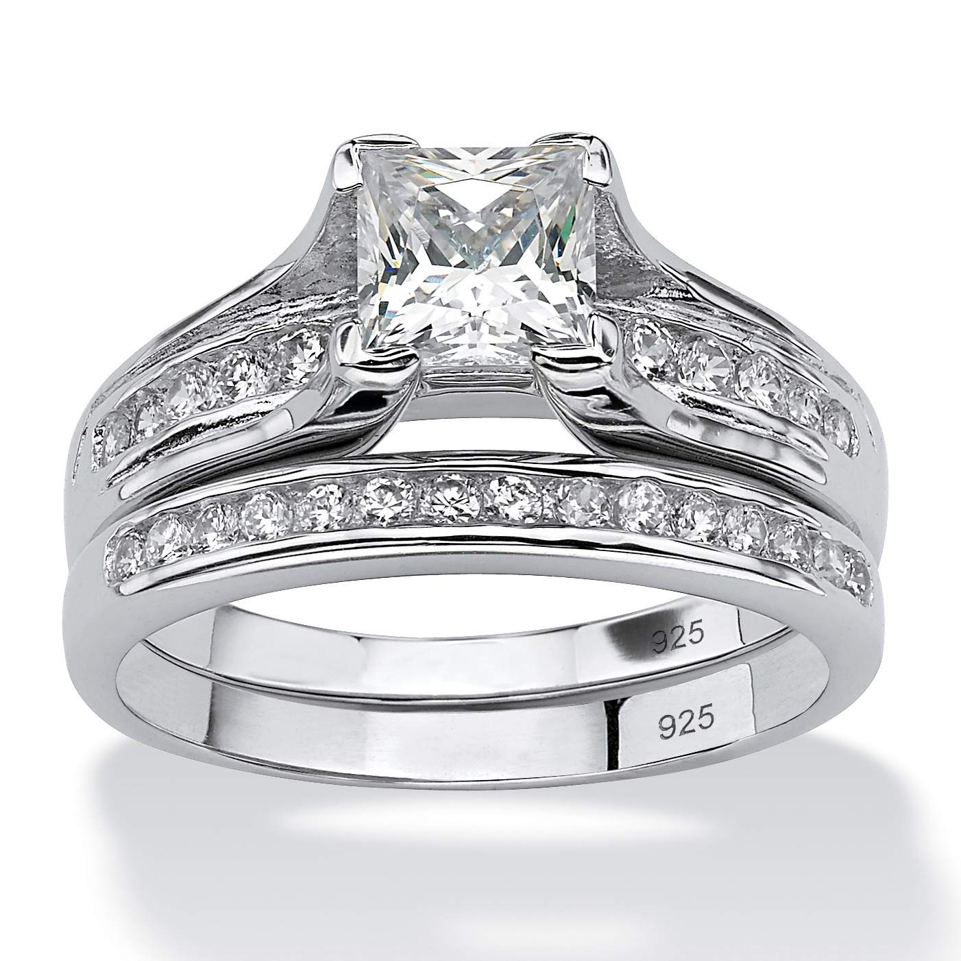 Platinum over Sterling Silver Princess-Cut and Channel-Set Round ...