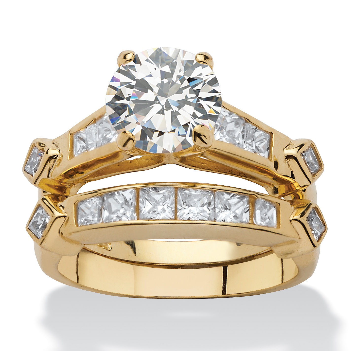 2-Piece Cubic Zirconia 18k Gold over Sterling Silver Bridal Ring Set