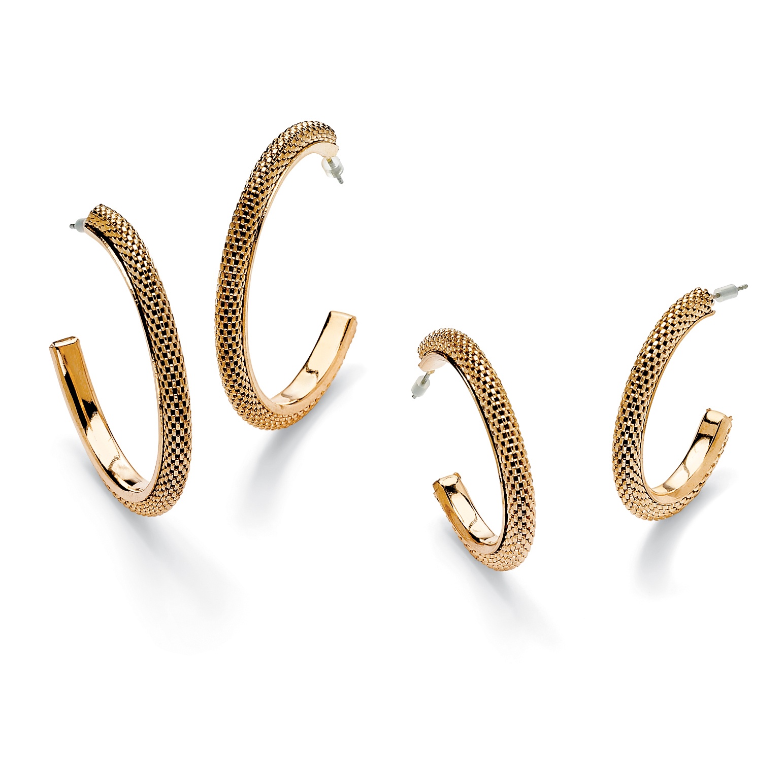 Goldtone Mesh-Hoop Earrings 2-Pairs Set