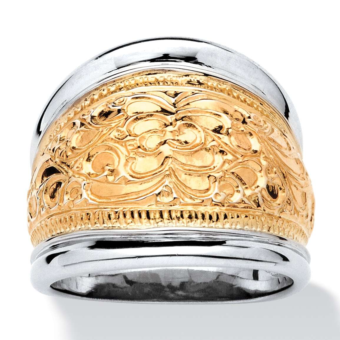 Tutone. Sterling Silver Scroll Band