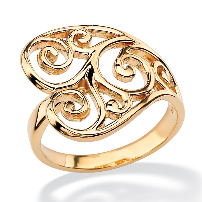 18k Gold over Sterling Silver Heart-Shaped Scroll Ring