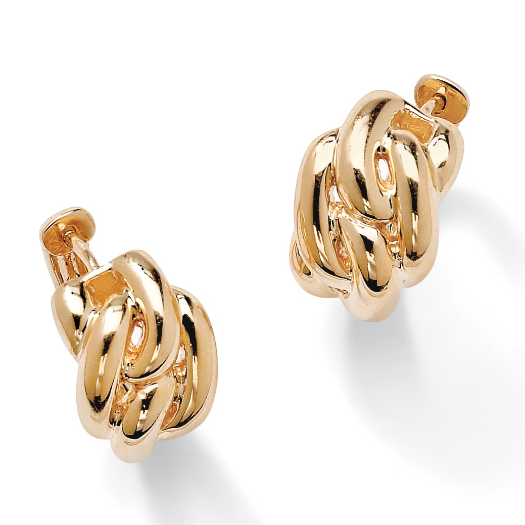 18k Gold over Sterling Silver Interlocking-Loop Huggie-Hoop Pierced Earrings