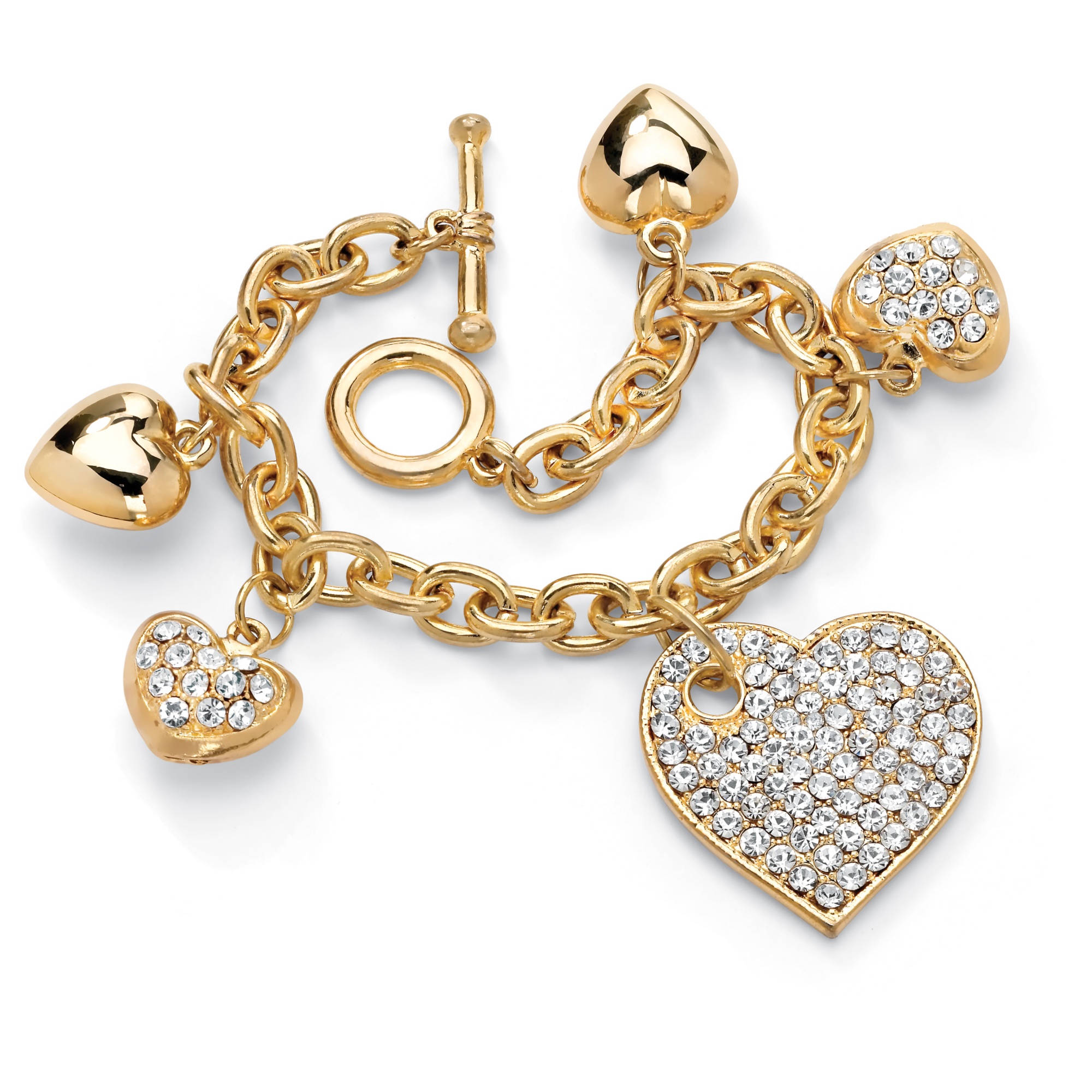 Goldtone Metal Crystal Multi-Heart Charm Bracelet