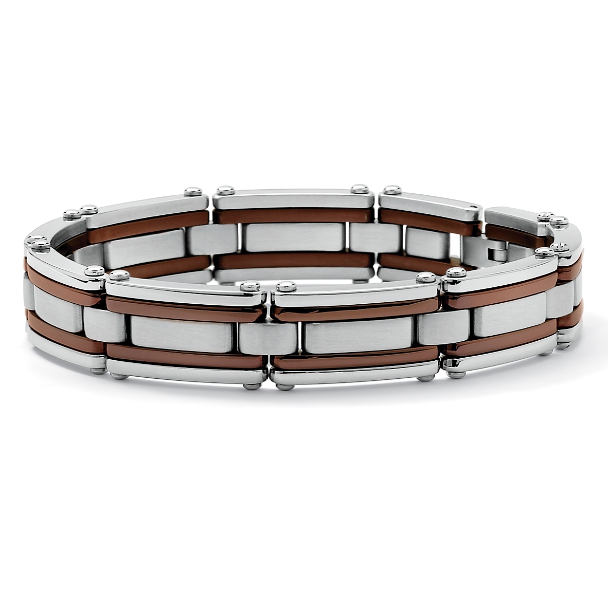 Men's Stainless Steel and Chocolate Finish Bar-Link Bracelet