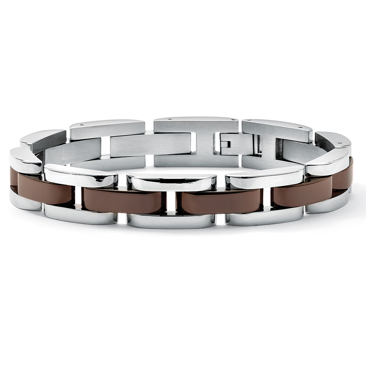 Stainless Steel and Chocolate Finish Bar-Link Men's Bracelet
