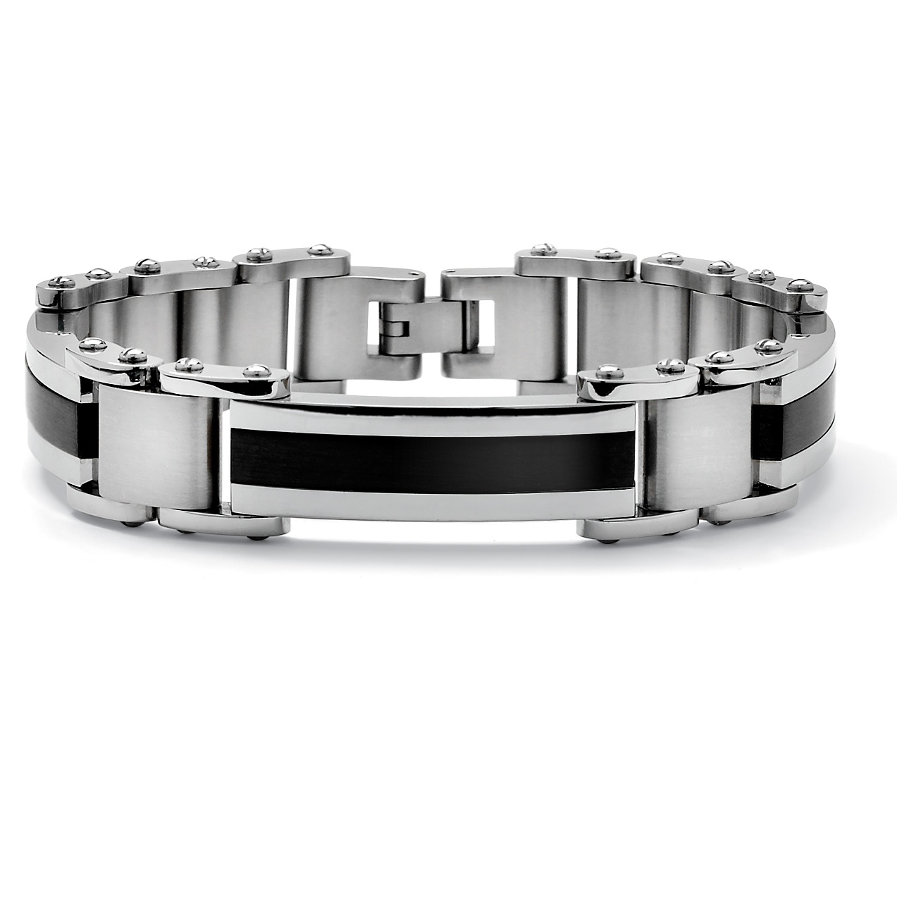 Men's Stainless Steel and Black Ruthenium Elongated-Link Bracelet
