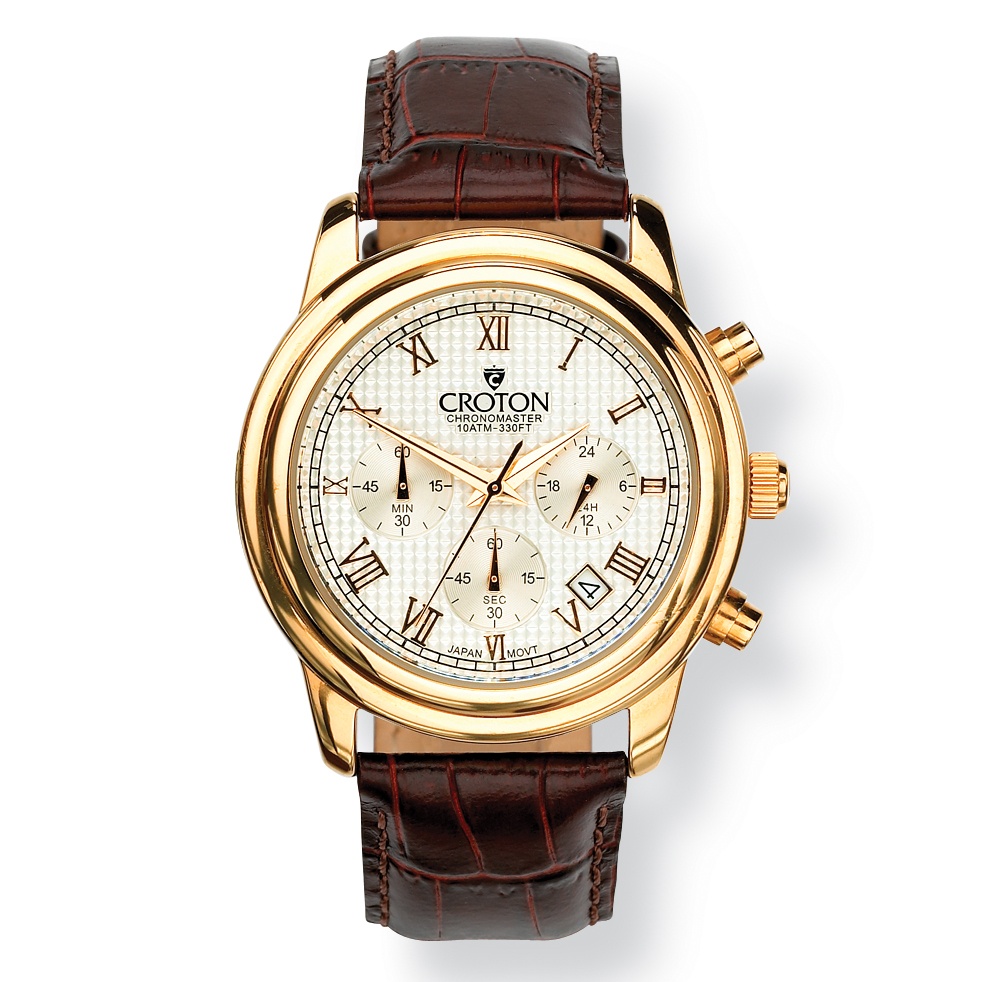 14k Gold-Plated Leather Men's Watch