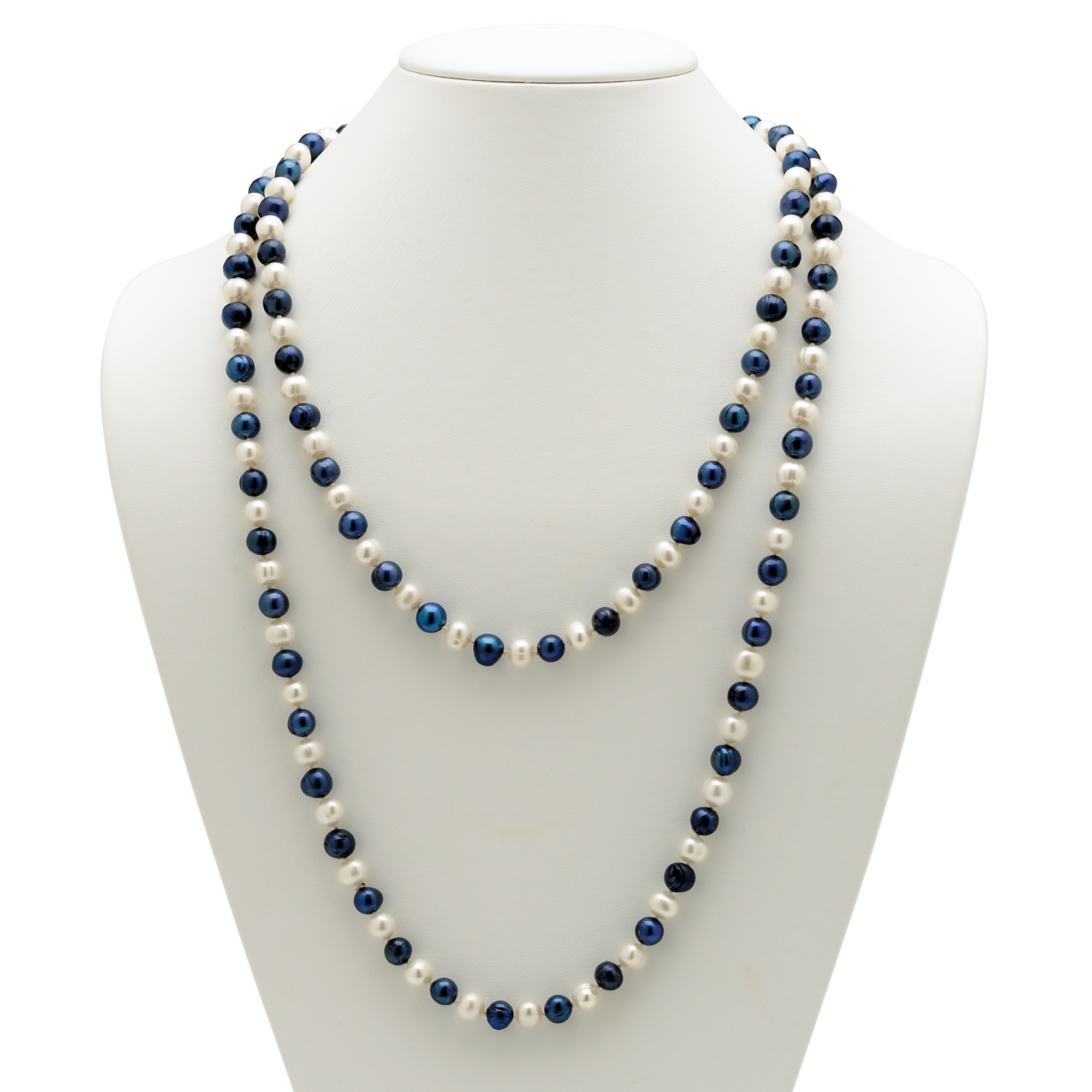 Navy Blue and White Cultured Freshwater Pearl Necklace