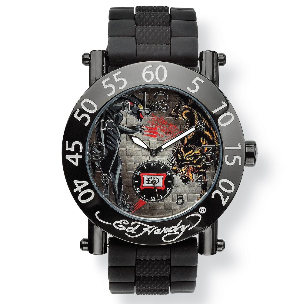Men's Silvertone Ed Hardy Wolf and Panther Kordova Watch