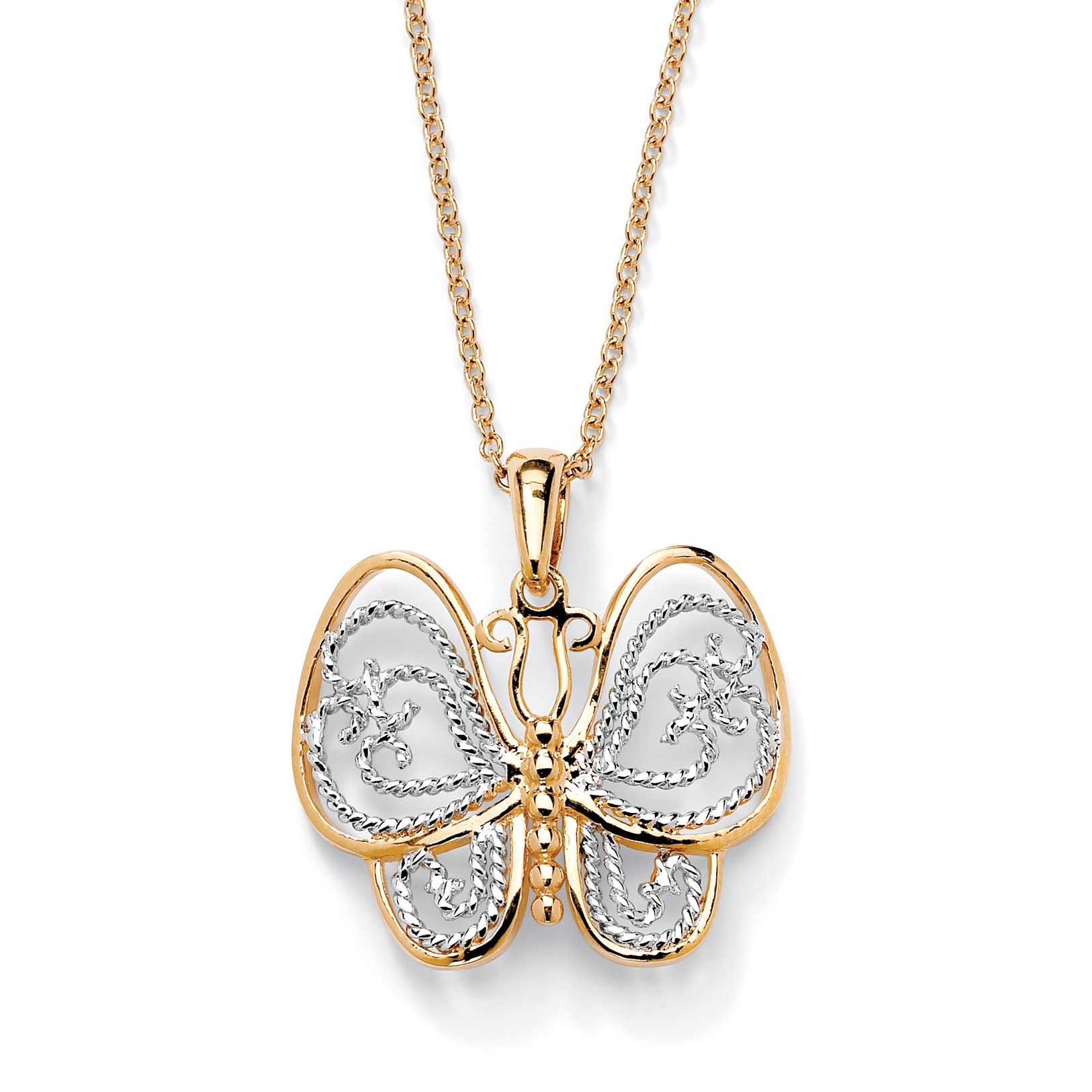 Tutone. 18k Gold-Plated Butterfly Pendant and Chain
