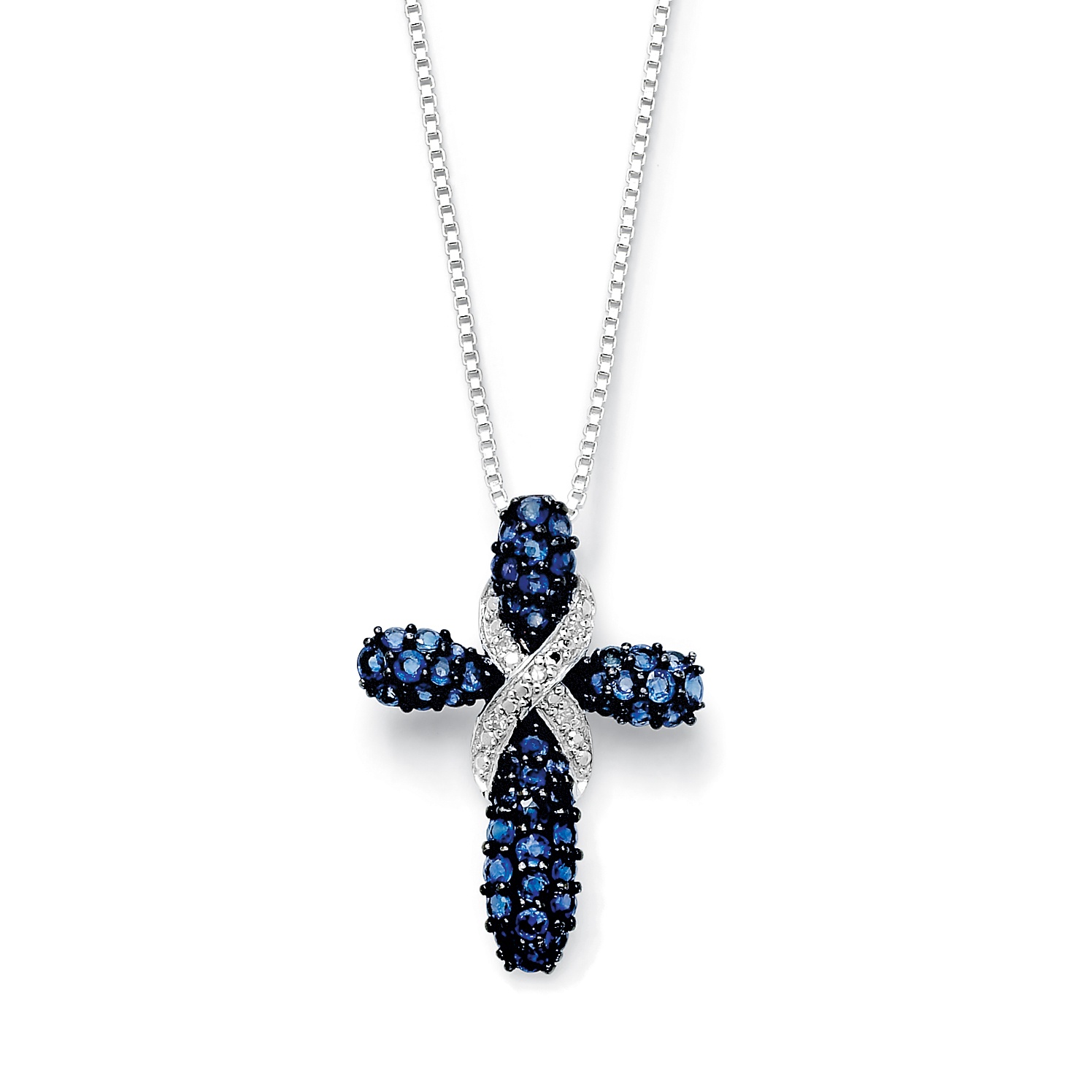 Sterling Silver and Black Rhodium Finish Sapphire and Diamond Accent Cross ...