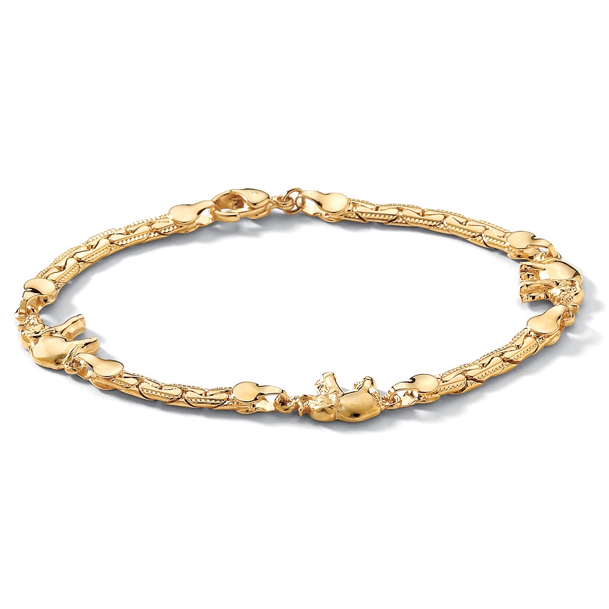 14k Gold-Plated Elephant-Link Ankle Bracelet 10"