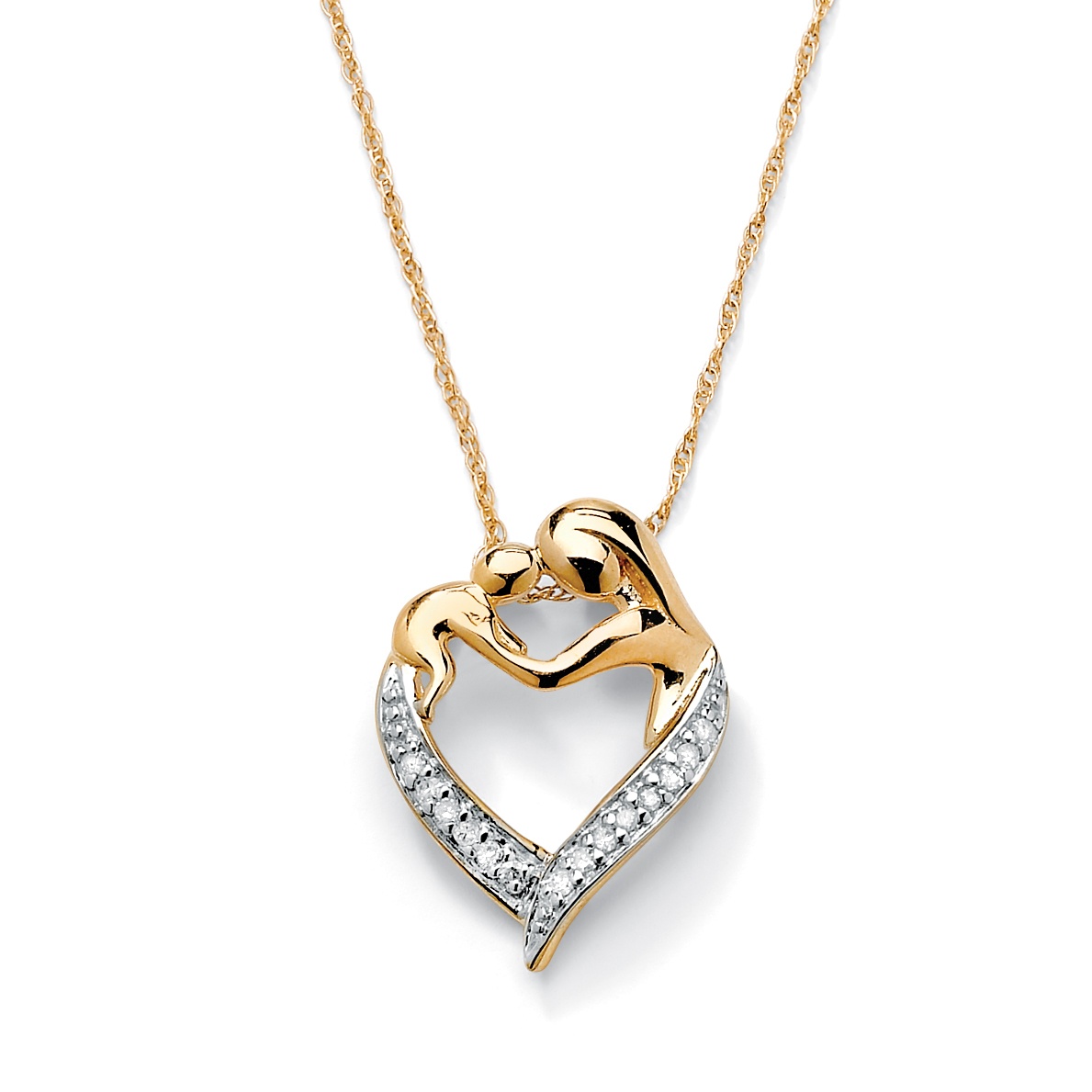 Tutone 10k Gold Diamond Accent Heart-Shaped Pendant with Chain