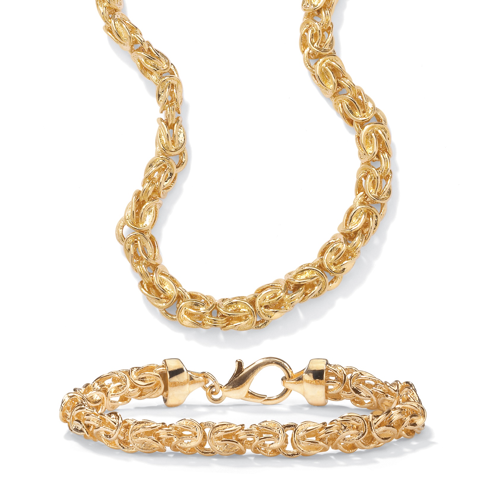14k Gold-Plated Byzantine-Link Bracelet and Necklace Set
