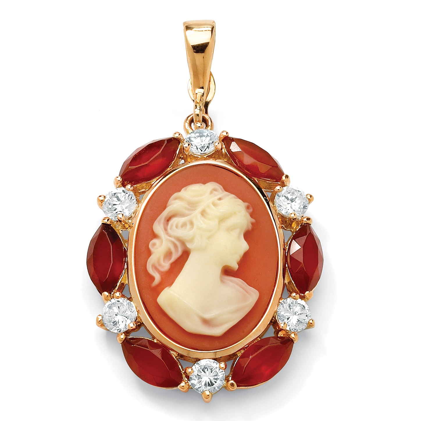 14k Gold-Plated Cameo DiamonUltra&trade; Cubic Zirconia and Red Chalcedony ...