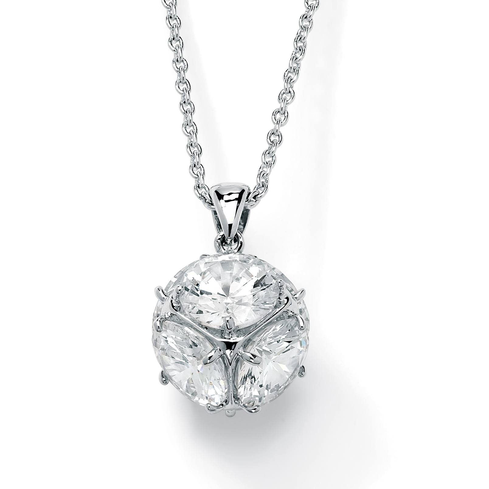 Silvertone Metal Round Multi-DiamonUltra&trade; Cubic Zirconia Sphere-Shaped ...