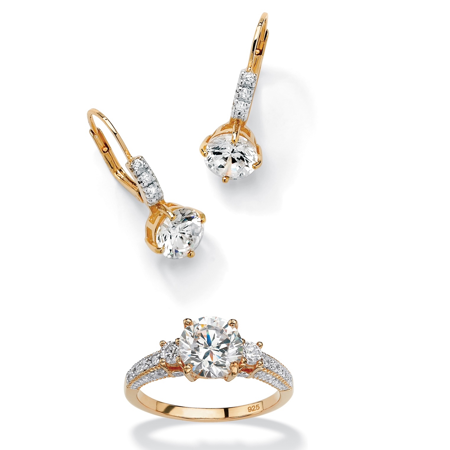 18k Gold over Sterling Silver DiamonUltra&trade; Cubic Zirconia Pierced ...
