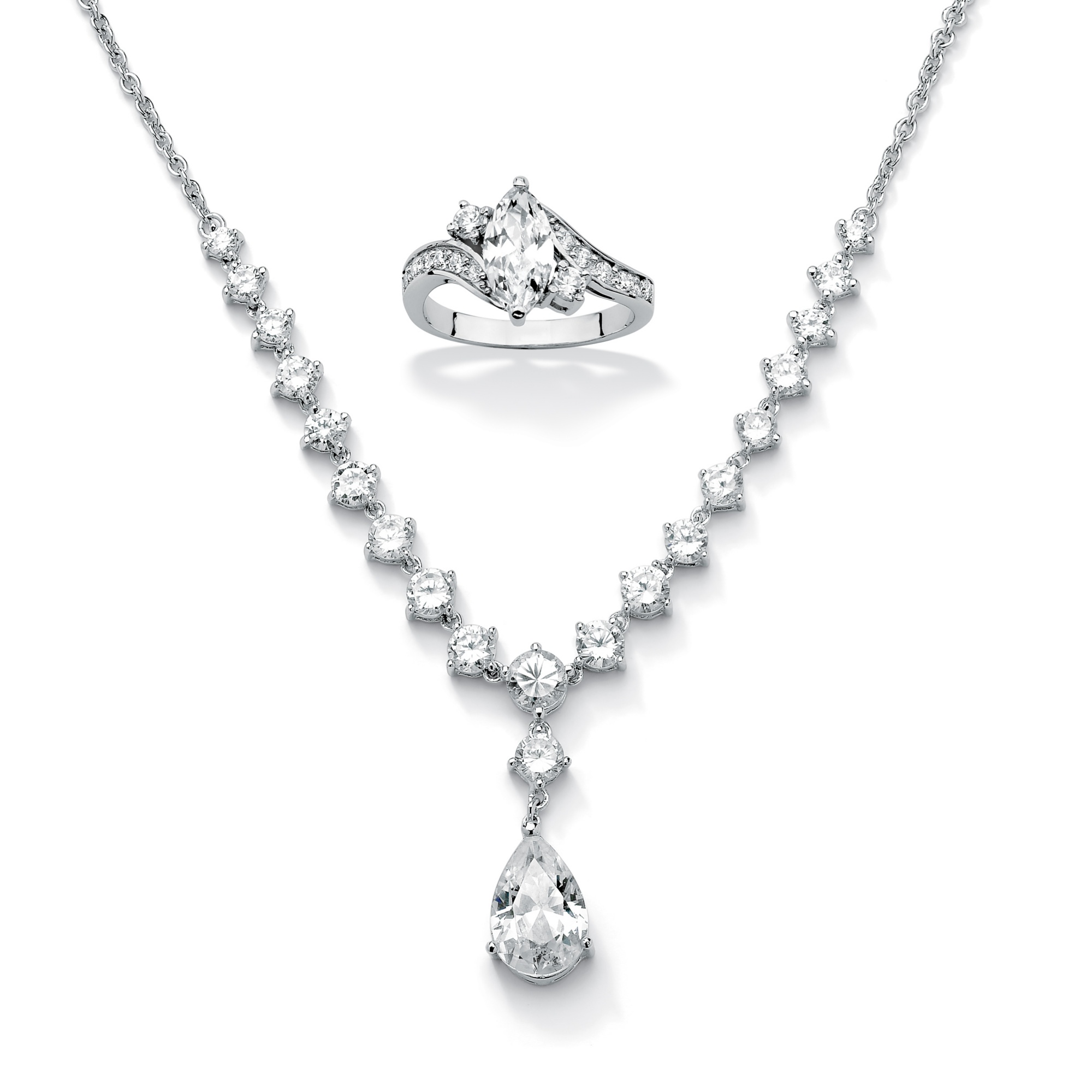 Silvertone Metal DiamonUltra&trade; Cubic Zirconia "Y" Necklace and...