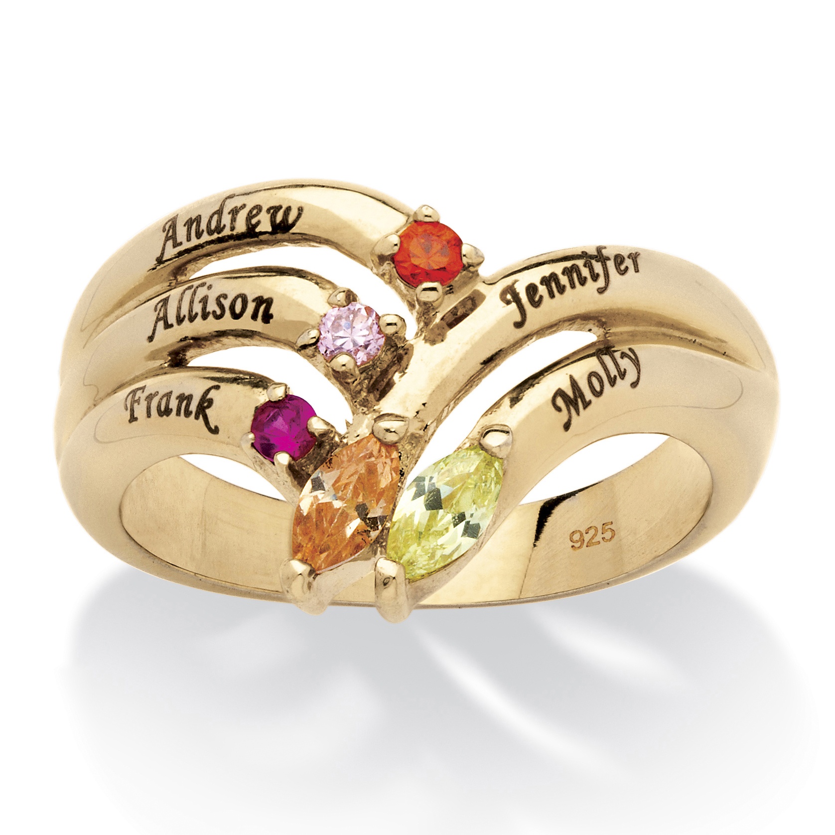 18k Gold over Sterling Silver Personalized Marquise-Cut and Round Birthstone ...
