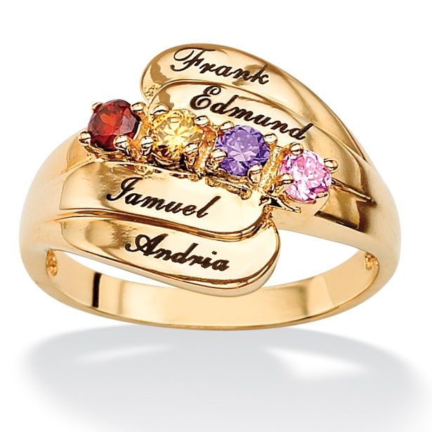 18k Gold over Sterling Silver Personalized Round Birthstone Family Ring