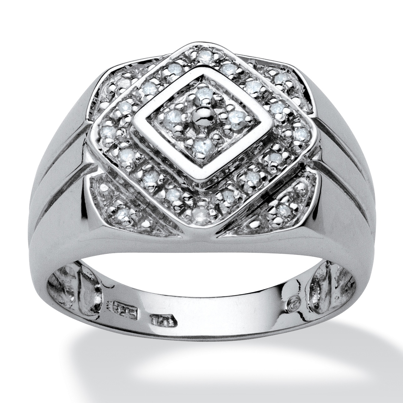 Platinum over Sterling Silver Men's Diamond Ring