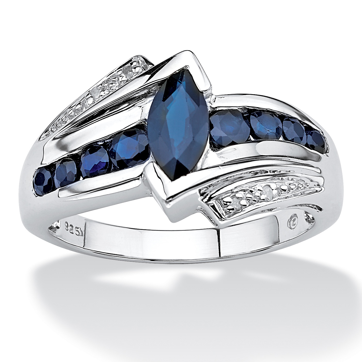 Platinum over Sterling Silver Midnight Blue and Diamond Accent Ring